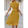 image:imageECOWISH Womens Casual Midi Dresses Solid V Neck Short Sleeve Button Shirt Belted Dress with Pockets for Spring Summer 2026Amustard