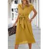 image:imageECOWISH Womens Casual Midi Dresses Solid V Neck Short Sleeve Button Shirt Belted Dress with Pockets for Spring Summer 2026Amustard