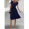 image:imageECOWISH Womens Casual Midi Dresses Solid V Neck Short Sleeve Button Shirt Belted Dress with Pockets for Spring Summer 2026Anavy Blue