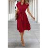 image:imageECOWISH Womens Casual Midi Dresses Solid V Neck Short Sleeve Button Shirt Belted Dress with Pockets for Spring Summer 2026Ared