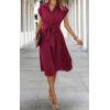 image:imageECOWISH Womens Casual Midi Dresses Solid V Neck Short Sleeve Button Shirt Belted Dress with Pockets for Spring Summer 2026Awine Red
