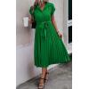 image:imageECOWISH Womens Casual Midi Dresses Solid V Neck Short Sleeve Button Shirt Belted Dress with Pockets for Spring Summer 2026Bgreen