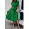 image:imageECOWISH Womens Casual Midi Dresses Solid V Neck Short Sleeve Button Shirt Belted Dress with Pockets for Spring Summer 2026Bgreen