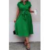 image:imageECOWISH Womens Casual Midi Dresses Solid V Neck Short Sleeve Button Shirt Belted Dress with Pockets for Spring Summer 2026Bgreen