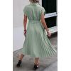 image:imageECOWISH Womens Casual Midi Dresses Solid V Neck Short Sleeve Button Shirt Belted Dress with Pockets for Spring Summer 2026Blight Green