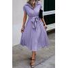 image:imageECOWISH Womens Casual Midi Dresses Solid V Neck Short Sleeve Button Shirt Belted Dress with Pockets for Spring Summer 2026Blilac