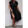 image:imageECOWISH Womens Casual Midi Dresses Solid V Neck Short Sleeve Button Shirt Belted Dress with Pockets for Spring Summer 2026Bnavy Blue