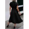 image:imageECOWISH Womens Casual Midi Dresses Solid V Neck Short Sleeve Button Shirt Belted Dress with Pockets for Spring Summer 2026Bnavy Blue