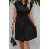 image:imageECOWISH Womens Casual Midi Dresses Solid V Neck Short Sleeve Button Shirt Belted Dress with Pockets for Spring Summer 2026Dblack