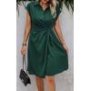 image:imageECOWISH Womens Casual Midi Dresses Solid V Neck Short Sleeve Button Shirt Belted Dress with Pockets for Spring Summer 2026Ddark Green