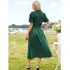 image:imageECOWISH Womens Midi Dress Summer Casual A Line Maxi Shirt Dresses Spring Short Sleeve Button Front V Neck Pockets Work DressGreen