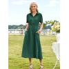 image:imageECOWISH Womens Midi Dress Summer Casual A Line Maxi Shirt Dresses Spring Short Sleeve Button Front V Neck Pockets Work DressGreen