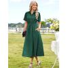 image:imageECOWISH Womens Midi Dress Summer Casual A Line Maxi Shirt Dresses Spring Short Sleeve Button Front V Neck Pockets Work DressGreen