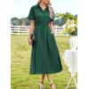 image:imageECOWISH Womens Midi Dress Summer Casual A Line Maxi Shirt Dresses Spring Short Sleeve Button Front V Neck Pockets Work DressGreen