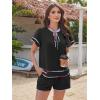 image:imageECOWISH Womens Summer 2 Piece Outfit VNeck Babydoll Top amp Shorts Set Lightweight Lounge Set for Beach Vacation Casua WearBlack