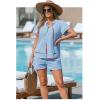 image:imageECOWISH Womens Summer 2 Piece Outfit VNeck Babydoll Top amp Shorts Set Lightweight Lounge Set for Beach Vacation Casua WearLight Blue