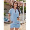 image:imageECOWISH Womens Summer 2 Piece Outfit VNeck Babydoll Top amp Shorts Set Lightweight Lounge Set for Beach Vacation Casua WearLight Blue