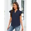 image:imageECOWISH Womens Summer Tops Dressy Casual Ruffle V Neck Short Sleeve Blouses Swiss Dot Flowy Shirt Trendy 2026Navy Blue