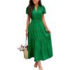 image:imageECOWISH Summer Maxi Dress for Women Casual Flowy V Neck Short Sleeve A Line Empire Waist Tiered Long Dresses with Pockets25green