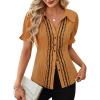 image:imageECOWISH Womens Button Down Shirt  Peter Pan Collar Cotton Blouse Summer Dressy Short Sleeve Loose Fit Work TopsOrange