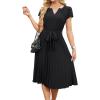 image:imageECOWISH Womens Casual Midi Dresses Solid V Neck Short Sleeve Button Shirt Belted Dress with Pockets for Spring Summer 2026499 Black