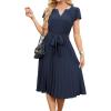 image:imageECOWISH Womens Casual Midi Dresses Solid V Neck Short Sleeve Button Shirt Belted Dress with Pockets for Spring Summer 2026499 Navy Blue