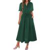 image:imageECOWISH Womens Midi Dress Summer Casual A Line Maxi Shirt Dresses Spring Short Sleeve Button Front V Neck Pockets Work DressGreen