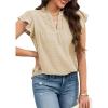 image:imageECOWISH Womens Summer Tops Dressy Casual Ruffle V Neck Short Sleeve Blouses Swiss Dot Flowy Shirt Trendy 2026Beige