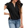 image:imageECOWISH Womens Summer Tops Dressy Casual Ruffle V Neck Short Sleeve Blouses Swiss Dot Flowy Shirt Trendy 2026Black