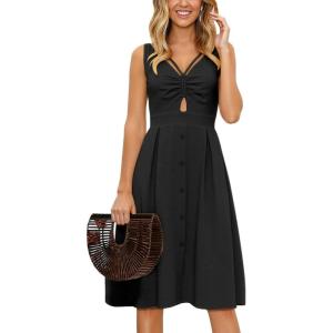 image:imageECOWISH Women 2026 Summer Dresses Tie Front VNeck Spaghetti Strap Button Down ALine Backless Swing Midi Dress494 Black