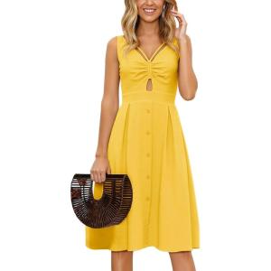 image:imageECOWISH Women 2026 Summer Dresses Tie Front VNeck Spaghetti Strap Button Down ALine Backless Swing Midi Dress494 Yellow