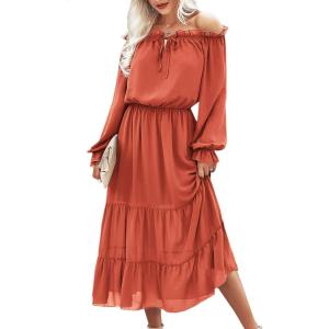 image:imageECOWISH Womens Casual Midi Dresses Solid V Neck Short Sleeve Button Shirt Belted Dress with Pockets for Spring Summer 2026223caramel Red