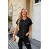 image:imageECOWISH Womens Button Up Shirt  Peter Pan Collar Frilled Short Sleeve Summer Tops Casual Cotton Retro Floral Blouse3498black