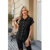image:imageECOWISH Womens Button Up Shirt  Peter Pan Collar Frilled Short Sleeve Summer Tops Casual Cotton Retro Floral Blouse3498black
