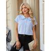 image:imageECOWISH Womens Button Up Shirt  Peter Pan Collar Frilled Short Sleeve Summer Tops Casual Cotton Retro Floral Blouse3498blue Flower