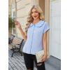 image:imageECOWISH Womens Button Up Shirt  Peter Pan Collar Frilled Short Sleeve Summer Tops Casual Cotton Retro Floral Blouse3498blue Flower