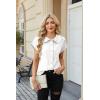 image:imageECOWISH Womens Button Up Shirt  Peter Pan Collar Frilled Short Sleeve Summer Tops Casual Cotton Retro Floral Blouse3498white