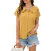 image:imageECOWISH Womens Button Up Shirt  Peter Pan Collar Frilled Short Sleeve Summer Tops Casual Cotton Retro Floral Blouse3498yellow Flower