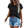 image:imageECOWISH Womens Button Up Shirt  Peter Pan Collar Frilled Short Sleeve Summer Tops Casual Cotton Retro Floral Blouse3498black