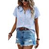 image:imageECOWISH Womens Button Up Shirt  Peter Pan Collar Frilled Short Sleeve Summer Tops Casual Cotton Retro Floral Blouse3498blue Flower