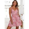 image:imageECOWISH Summer Dresses for Women 2026 VNeck Spaghetti Strap Bowknot Backless Sleeveless Lace Mini Swing Skater Dress3450 Pink