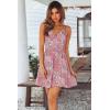 image:imageECOWISH Summer Dresses for Women 2026 VNeck Spaghetti Strap Bowknot Backless Sleeveless Lace Mini Swing Skater Dress3450 Pink