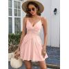image:imageECOWISH Summer Dresses for Women 2026 VNeck Spaghetti Strap Bowknot Backless Sleeveless Lace Mini Swing Skater Dress3488orange