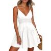 image:imageECOWISH Summer Dresses for Women 2026 VNeck Spaghetti Strap Bowknot Backless Sleeveless Lace Mini Swing Skater Dress3488white