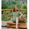 image:imageECOWISH Womens 2 Piece Outfits Casual Summer V Neck Tops Shorts Set Color Block Lounge Sets for Beach VacationArmy Green