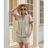 image:imageECOWISH Womens 2 Piece Outfits Casual Summer V Neck Tops Shorts Set Color Block Lounge Sets for Beach VacationBeige