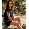 image:imageECOWISH Womens 2 Piece Outfits Casual Summer V Neck Tops Shorts Set Color Block Lounge Sets for Beach VacationBlack
