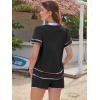 image:imageECOWISH Womens 2 Piece Outfits Casual Summer V Neck Tops Shorts Set Color Block Lounge Sets for Beach VacationDeep Blackv