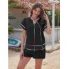 image:imageECOWISH Womens 2 Piece Outfits Casual Summer V Neck Tops Shorts Set Color Block Lounge Sets for Beach VacationDeep Blackv
