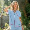 image:imageECOWISH Womens 2 Piece Outfits Casual Summer V Neck Tops Shorts Set Color Block Lounge Sets for Beach VacationLight Blue